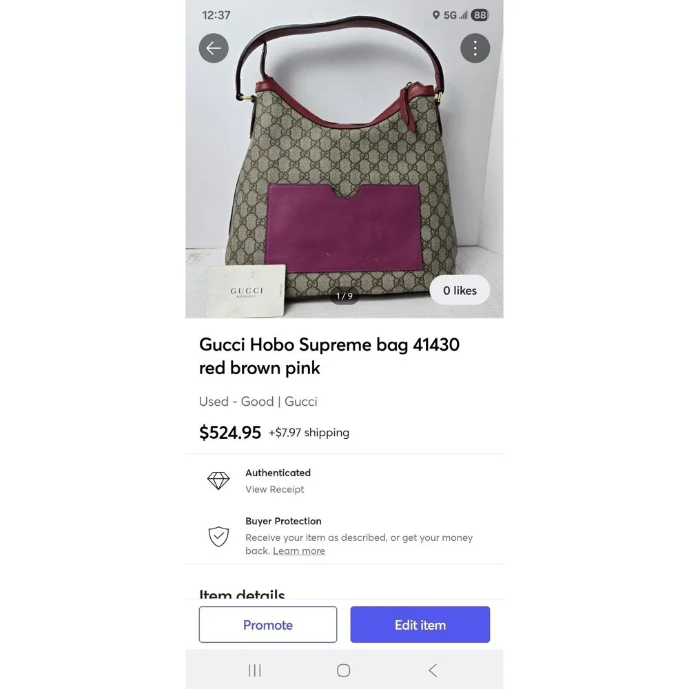 Gucci Hobo Supreme bag 41430 red brown pink - Picture 2 of 10